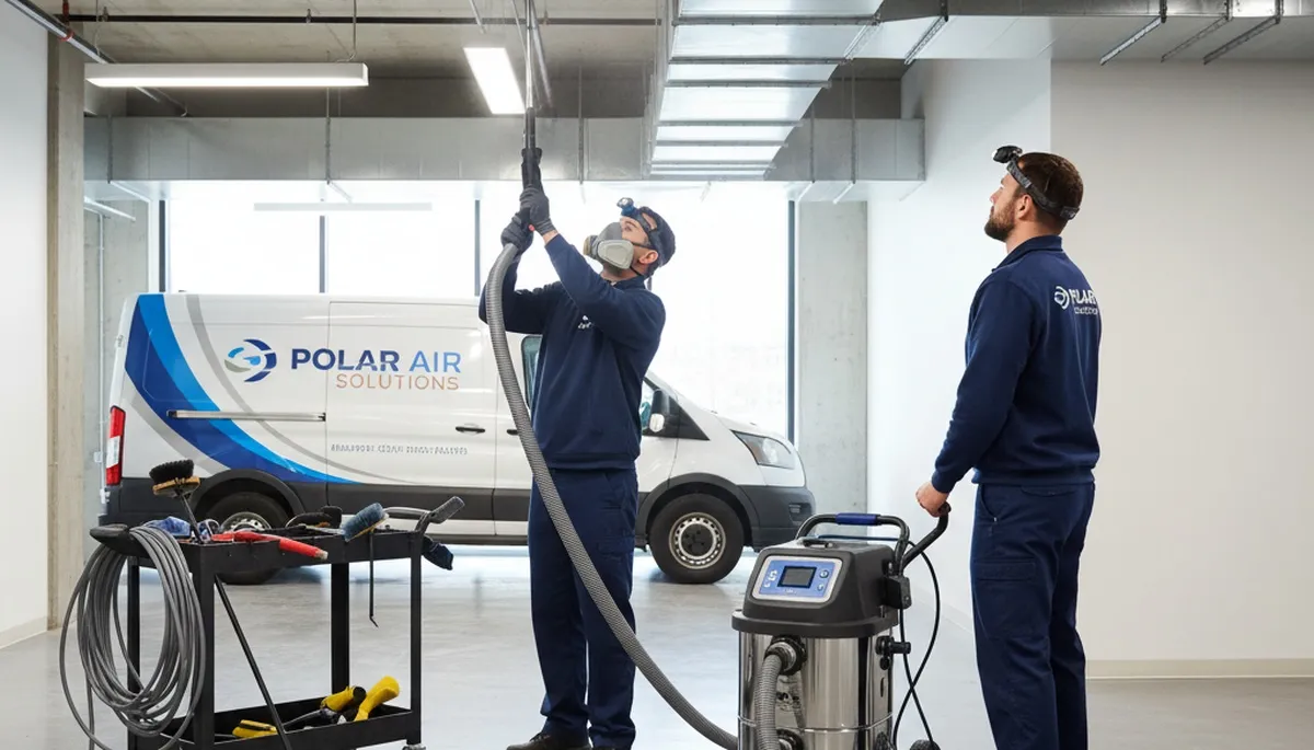 Technician cleaning air ducts for HVAC system in Detroit MI home by Five Star Cooling